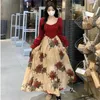 Casual Dresses Elegant and Beautiful Women Dress Vintage Red Rose Pattern Wedding Party Summer Sexy Slim Fit Ropa de Mujer 2023