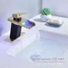 Bathroom Sink Faucets Matte Black & Brushed Gold Faucet With LED 3 Colors Changing Waterfall Spout Basin
