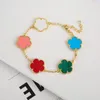 Charm Bracelets Selling Natural Stone Plum Blossom Plant Five Leaf Flower Adjustable Bracelet 15MM High Quality Gold Plated Clover