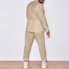 Mens Tracksuits Fashion Simple Casual Sports Suit Mens Cotton Linen Hatbar fast färg Vneck LongSleeved Shirt Trousers Twopiece Set 230419