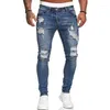 Jeans pour hommes FUAMOS Mode personnalisée Ripped Street Trendy Européenne Américaine Coton Droit Denim Skinny Pantalons décontractés