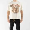 디자이너 패션 의류 티셔츠 힙합 티셔츠 Rhude American High Street 여름 꽃 프린트 루스 티셔츠 여름 남성 여성 Streetwear 탑 스포츠웨어