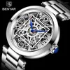 Montres-bracelets Hommes Montre Design Boîtier En Acier Inoxydable Creux Montres Mécaniques Automatiques Pointeur Bleu Heren HorlogeMontres-Bracelets MontresWr