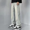 Męskie dżinsy koreańskie workowate workowate Casual Classic Classic Całkowity kolor solidny kolor prosto-nogatowy dżinsowe spodnie na szerokopasmowe spodnie męskie