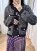 Women's Jackets Black Short Sequin Knitted Cardigan 2023 Autumn French Fashion Office Lady Tweed Round Neck Jacket Clothes