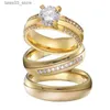 Wedding Rings Luxury 3pcs 18k Gold Plated Couple Wedding Rings Set for Men and Women Love Alliance CZ diamond Engagement Ring Marriage Q231120