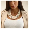 Pendant Necklaces Fashion Jewelry Set Lady String Exaggerated Big Plastic Pearl 3 Multi Layered Multilayer Hook Earrings And Necklace For