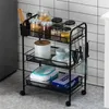 Kitchen Storage Car Movable Rack Three-layer Sundry Floor Net Basket Trolley