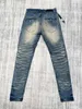 Heren paarse designer slanke jeans skinny stretch denim broek voor mannen rechte pasvorm goed gedragen vintage stretch denim suède patches wassen blauwe rip jeans