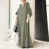 Vêtements ethniques musulman lâche dames Robe 2023 printemps été solide coton lin lanterne manches grande balançoire Robe robes africaines pour les femmes