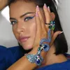 Charm Bracelets Fashion Blue Rhinestone Exaggerated Snake Bracelet Bangle Punk Decoration Party Hand Jewelry Fowers Finger Ring Bracelet Women 231120