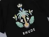 Дизайнерская модная одежда Футболки Футболки в стиле хип-хоп Rhude Модный остров Кокосовая пальма с принтом Свободная пара Модная футболка с круглым вырезом Уличная одежда Топы Спортивная одежда