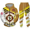 Heren Trainingspakken Brandweerman 3D Gedrukt Rits Sweatshirt Sets Casual Hoodie En Broek 2 Stuks Oversized Trainingspak Mode Herenkleding