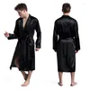 Vêtements de nuit pour hommes Hommes transfrontaliers Robe de couleur unie Cardigan mince Chemise de nuit Lâche Grande taille Printemps et automne Satin brillant