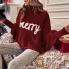 Kobiety swetry świąteczne Sweter Kobiet Kobiet Turtleeck Bat Rleeve Wesoły pullover żeński rok moda list haft czerwone swetry 231118