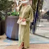 Abbigliamento etnico Musulmano Abaya Abito da donna 2 pezzi Set Abaya Abiti Dubai Arabo Raso di seta Kimono Cardigan Robe 2023 Eid Mubarak Islam