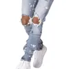 Mens Jeans Ripped Paint Distressed Button Fly Zipper Leg Hip Hop High Street Skinny Denim 230420