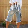 Dames Shorts Sexy Gescheurd gat Knielengte Baggy Denim Dames Losse rechte korte jeans Indiemode 2023 Grote maten Streetwear 230419