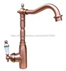 Bathroom Sink Faucets Single Handle Mixer Tap Kitchen Bar Water Faucet Red Copper Antique Rotable Basin Taps Nrg022