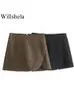 Pantaloncini da donna Willshela Moda donna Gonne solide Vintage Vita alta Fessura con cerniera laterale Donna Chic Lady 230419