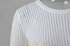 Womens TShirt Fashion White Elegant Striped See Through Women Tops Abiti a maniche lunghe Magliette Tees Skinny Club Party Clothes 230419