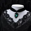 Choker gotisch gif crystal cameo ketting voor vrouwen mode heksen sieraden accessorie cadeau goth alternatief groen fluweel