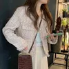 Chaquetas para mujer HJLZWB moda Corea del Sur única Retro Tweed chaqueta de lana abrigo otoño solo pecho liso flecos Oficina 231118