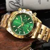 Orologi di design da uomo Marchio di moda di lusso Stile sportivo Movimento automatico Cassa per orologio in acciaio inossidabile dorato Quadrante verde Orologio impermeabile Orologi casual da lavoro