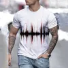 Herr t -skjortor t shirt grafik 3d o hals svarta vita ränder överdimensionerade kläder avslappnad daglig topp streetwear kort ärmkläder 230419