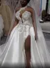 Party Dresses 84 Elegant Ivory Halter Natural A-Line Floor-Length Satin Women Wedding Dress/Bridal Gowns Appliques Beads