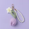 Schlüsselanhänger Handgemachte Wolle Stricken Tulpe Blume Schlüsselbund Für Frauen Mode Armband Armband Auto Schlüssel Handy Taschen Anhänger