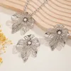Übertriebene große hohle Blumen-Halsketten-Ohrringe-Sets für Frauen, böhmisches Metall, klobige Perlen, Schmuck-Sets, Hochzeit, Party, Geschenk