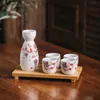 Red Plum Blossom Tree Japanese Sake Set Drinkware With Ceramic Tokkuri Bottle 4 Cups Bamboo Tray Asian Wine Gifts For Wedding Housearming