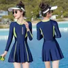 Women's Swimwear 2023 Wisuwore Korean Conservative Swimsuit One-piece Skirt Style Large Size Spring Ins Long-sleeved Solid Slim Sports Wear