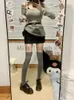 Work Dresses Winter Y2k Vintage 3 Piece Set Women Knit Retro Mini Skirt Suit Female Korean Off Shoulder Tops Black Vest 2023
