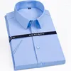 Camicie casual da uomo Camicia elegante elasticizzata in fibra di bambù a maniche corte di lusso Plus Size Business Blu Viola Social Office Smart