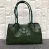 Sacos de noite Moda Senhora Top-Alça Bolsa Autêntica Pele de Crocodilo Mulheres Grande Bolsa Preta Genuína Couro de Jacaré Único Ombro