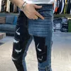 Jeans pour hommes Europe Hommes Couture personnalisée Couleurs contrastées Jean Haute Qualité Pantalon Coréen Trou Patch Skinny Hombre