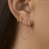 Boucles d'oreilles pendantes en laiton, mode européenne et américaine, ensemble avec chaîne en verre incrustée multicolore, pour hommes et femmes