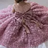 Flower Baby Girl Clothes Lace 3D Flowers Applique Puffy Tulle Gown Custom Made Girls Pageant Dress Kids Communion Birthday Gowns 403