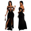 Abiti casual Cutubly Corsetto nero Abito da sera Paillettes al largo della spalla Formale Lungo Prom Shinny Sexy Increspato Aderente Abiti divisi