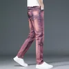 Erkekler Pantolon Kişiselleştirilmiş Kırmızı Kotlar İnce Fit Genç Yüksek Elastik Ayaklar Denim Pantolonlar Tüm Mevsimler Tarih Partisi Moda Giyim Giysileri