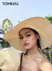 Brede rand hoeden 2023 Big Straw Hat vrouwelijke zomervakantie Seaside strandkappen Koreaanse wilde mode cool coole casual motorkap enfant