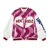 レディースジャケット秋のファッションジャケット韓国ヴィンテージタイ染色ラブタオル刺繍袖のコレートレザー野球コートユニセックス