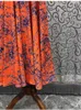 Casual Dresses Novia Party 2023 Spring Summer Dress High Quality Women Spaghetti Strap Abstract Prints Mid-Calf Längd Orange