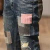 Jeans pour hommes 2023 Mode Automne Broderie Patch Motif Coréen Pieds élastiques Pantalon Ripped Hommes Skinny Vêtements