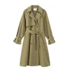 Damesjacks Autumn Trench Coat Classic Casual Belt Fashion Chic Double Breasted Long Outwear 230419