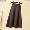 Rokken winter warme zacht gebreide vintage rok dames 2023 herfst elastische hoog taille gebreide katoenen slanke geplooide midi voor vrouw