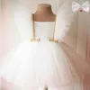 Girl's Dresses 12M Baby White Baptism Dress Girl Ruffle Sleeve Birthday Princess Tutu Gown Flower Girl Wedding Party Dress 1st Communion Cloth 230419
