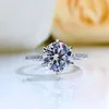 Cluster Rings Spring Qiaoer Real 925 Silver Engagement Ring For Women 6 Pave 1 Sparkly Round Zircon Fine Jewelry